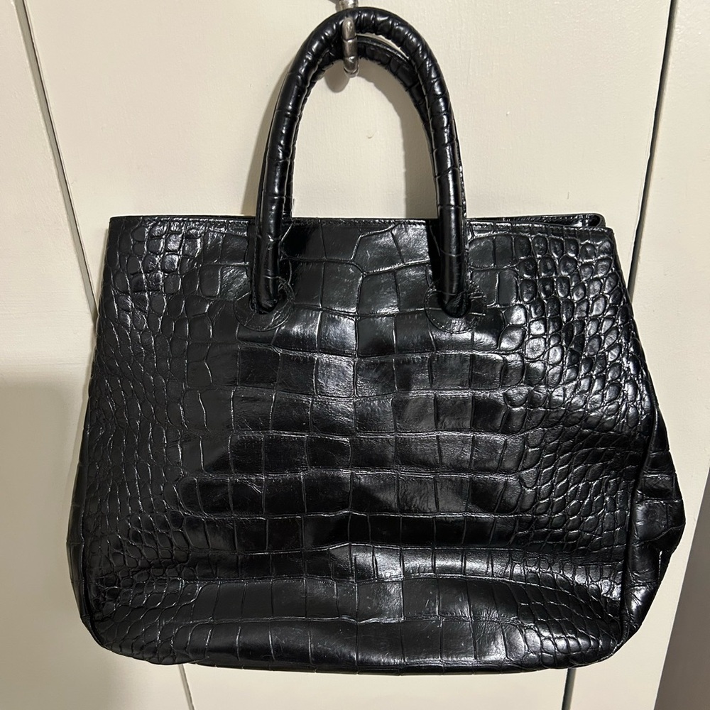 Furla Black Crocodile Embossed Tote Bag